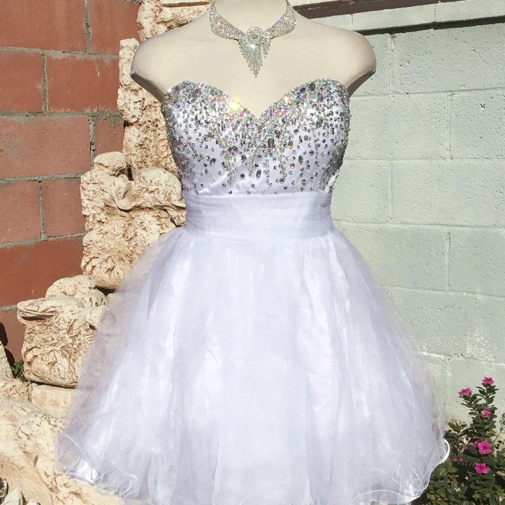 DANCING QUEEN Formal Party Strapless Short Dress Off Shoulder Embellished  L